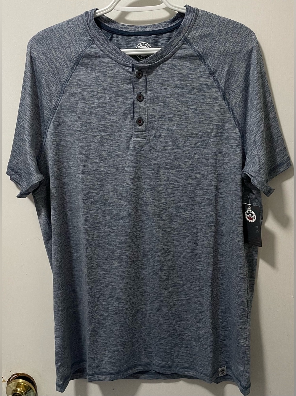 Flag & Anthem MadeFlex Men’s Slate Heather Short Sleeve Henley Tee Shirt Medium